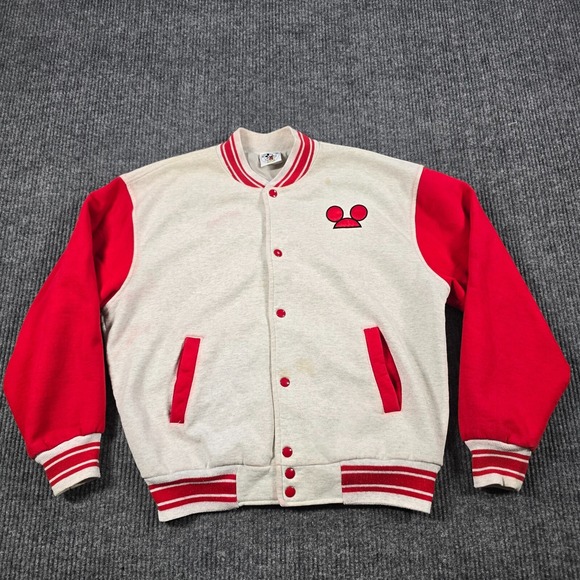 Vintage Mickey‎ & Co Jacket Mens Large Gray Red Snap Front Embroidered Varsity - Picture 1 of 16